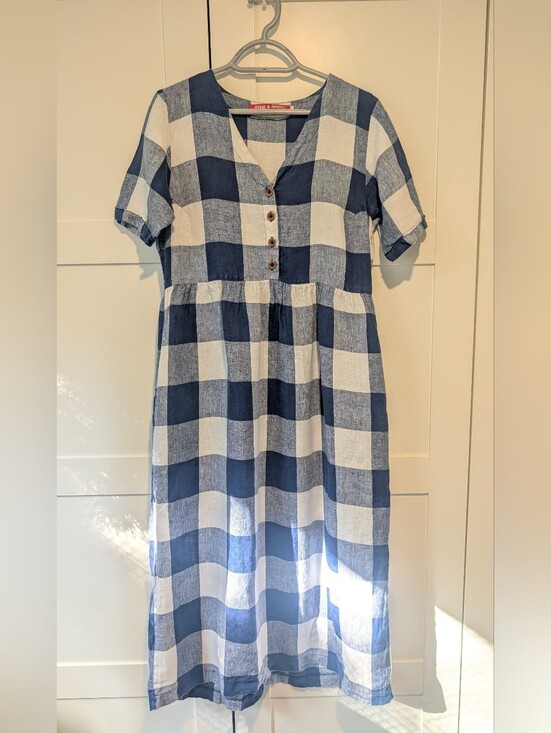 Pyne & Smith Dresses & Skirts - Pyne & Smith Blue & White Check European Linen Maxi Dress -S-